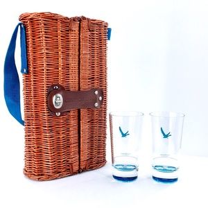 Grey Goose Vodka Wicker Bottle Carrier With 2 Branded Glasses